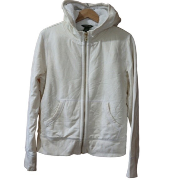Eddie Bauer White Full Zip Fleece Lined Jacket LG - Picture 1 of 16